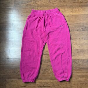 Nike Fleece Jogger Sweatpants Pink Black Womens M Drawstring Athletic Sweatpants